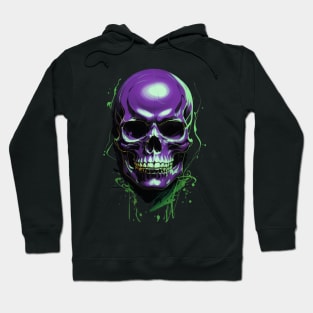 Chic Urban Interpretation: Green and Violet Skull Aesthetic Artwork for Halloween Hoodie